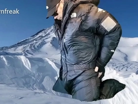 Humping my north face down suit and cumming on the silky soft nylon