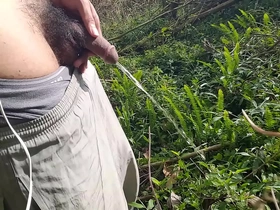 After urinating in the forest, a handjob under the hot sun with my cock