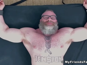 Bearded huge hunk with glasses tickle tormented by his dom