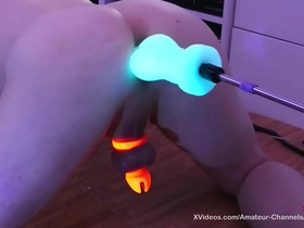 Anal alien invasion - getting fucked by glow in the dark alien dildo's whilst locked in chastity