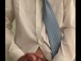 Twink jerking off in formal outfit
