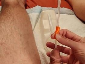 Self catheter solo pissing slow bladder emptying