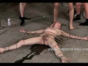 Hot ashton bradley is roped to the floor and used by three guys