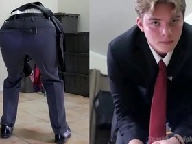 A straight teen boy (18) is spanked in a coat and tie