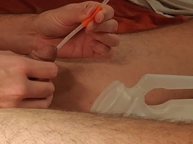 Self catheter solo pissing bladder emptying complete