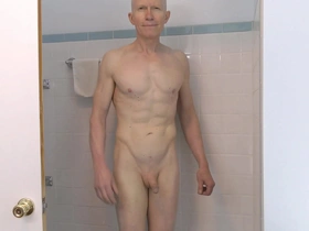 Horny gay nudist bates in shower